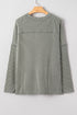 Corded Rib Exposed Seam Drop Shoulder Curved Hem Long Sleeve Top